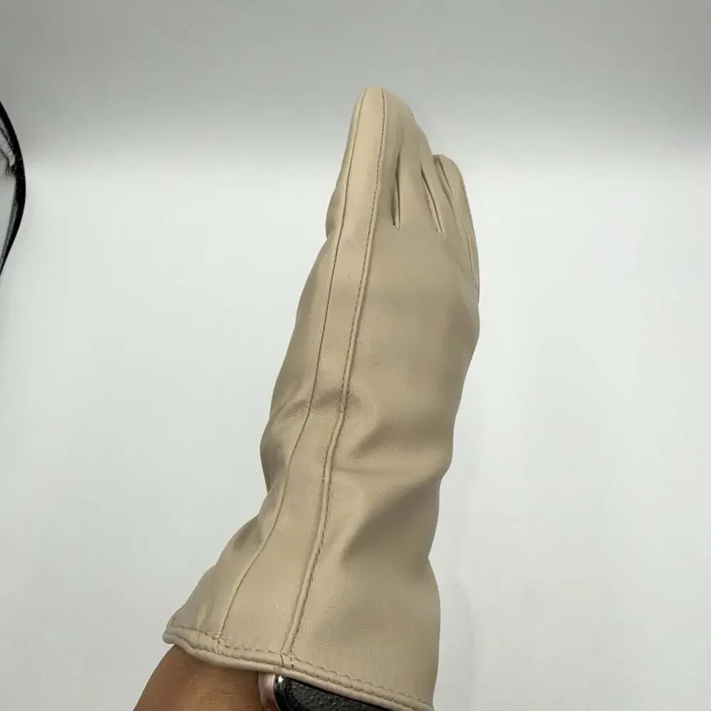 Vegan Leather Gloves Women’s Sz Medium Milky White Beige Fur Lined NIP